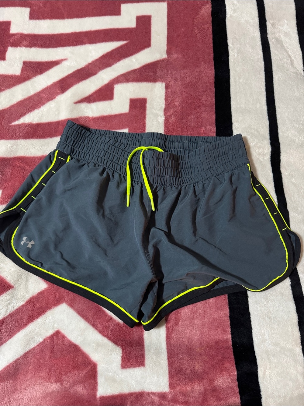 Under Armour Women’s Gray Athletic Shorts with Neon Yellow Trim